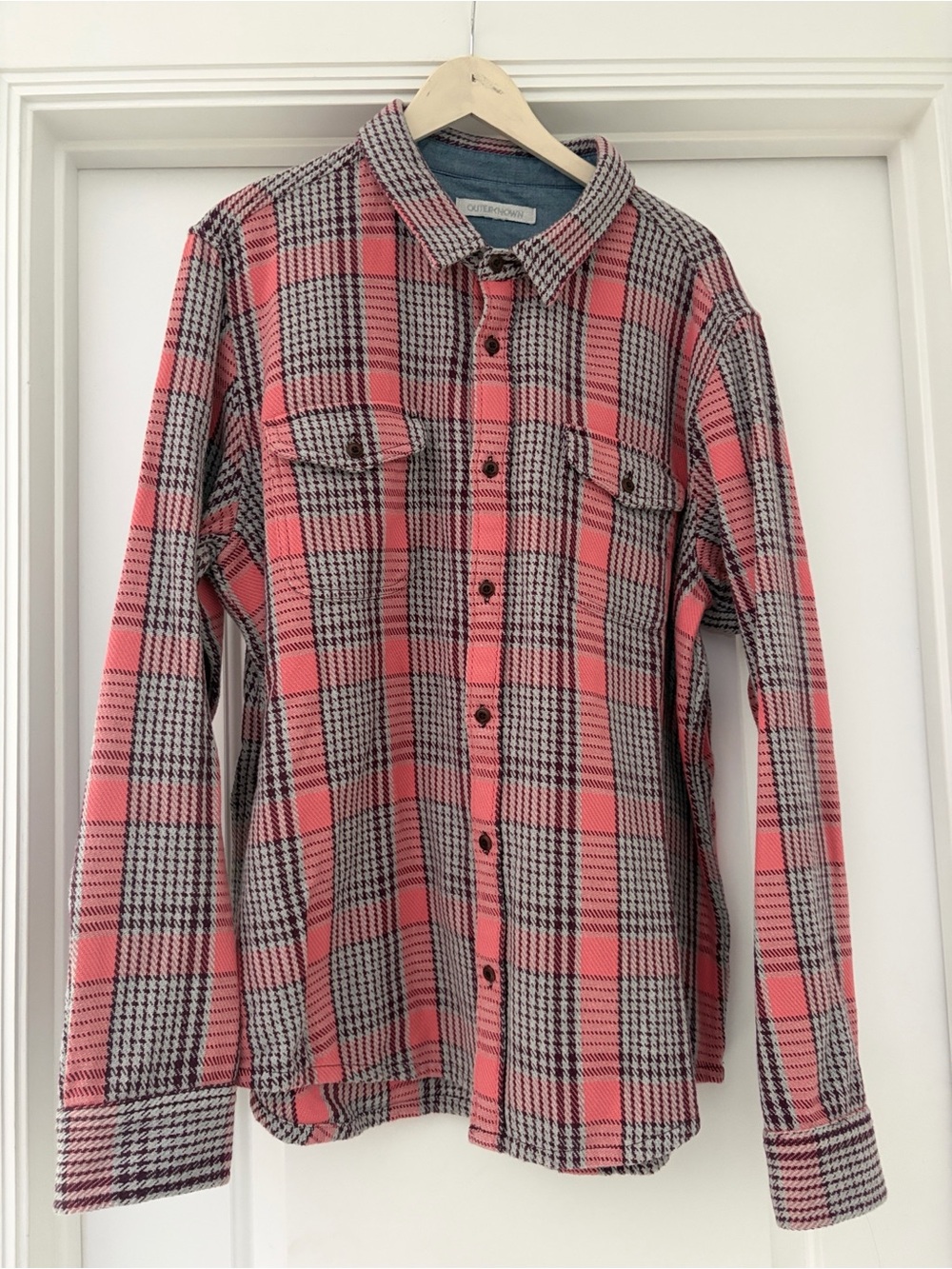 Outerknown Men's Coral Plaid Blanket Shirt XXL